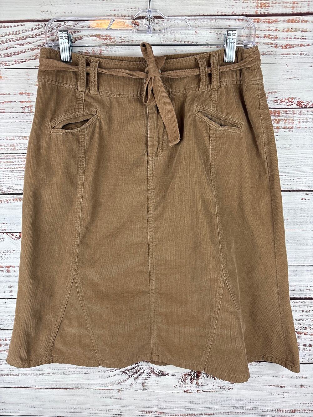 Y2K Maurices Brown Corduroy Midi A Line Skirt Modest Casual Tie Boho Womens 7/8